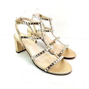Caparros Womens Size 11 Gold Insync T Strap Gladiator Block Heel Sandals